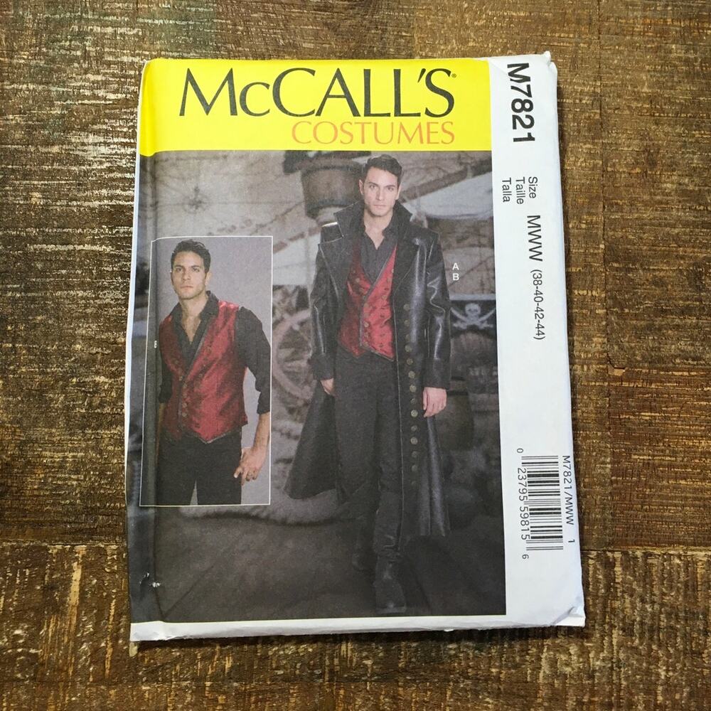McCalls Sewing Pattern M7821 Mens Coat Vest Gothic Steampunk Rogue 38-44 UNCUT